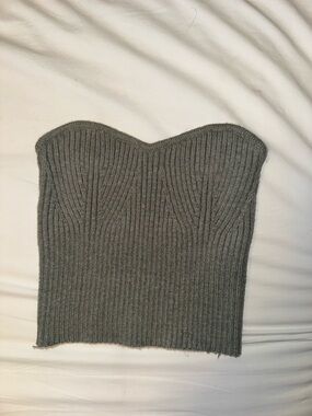 Zara Gray Ribbed Strapless Knit Top